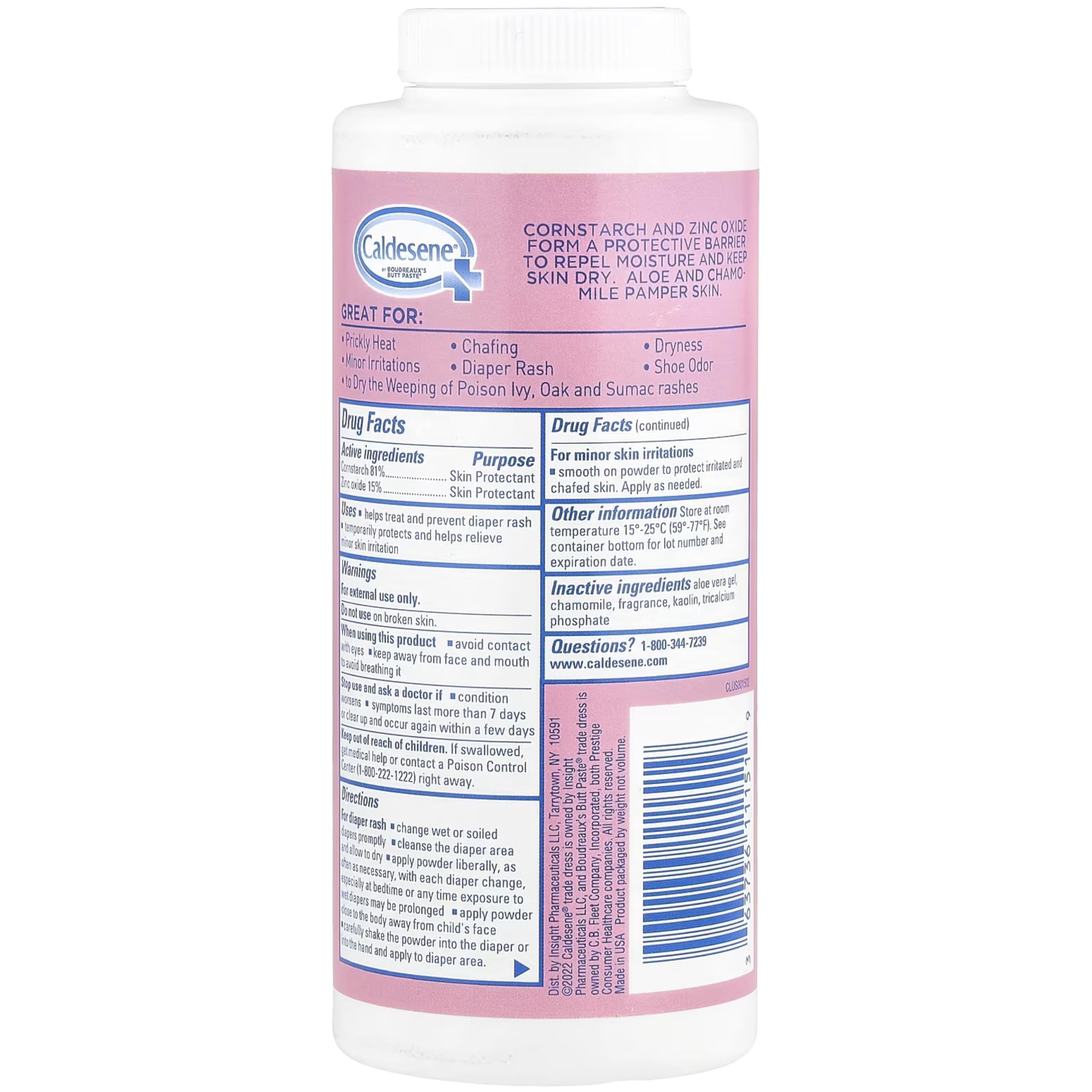 Caldesene powder aloe-chamomile shot emphasizes soothing care for sensitive skin.
