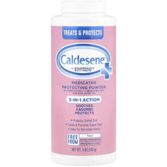 Caldesene powder bottle 5oz demonstrates talc-free zinc oxide moisture barrier.