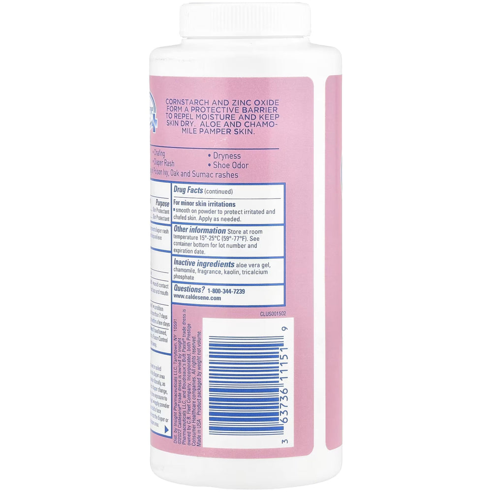 Caldesene powder diaper-bag image suggests diaper rash prevention during changes.