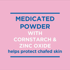 Caldesene powder texture closeup highlights light cornstarch with aloe.