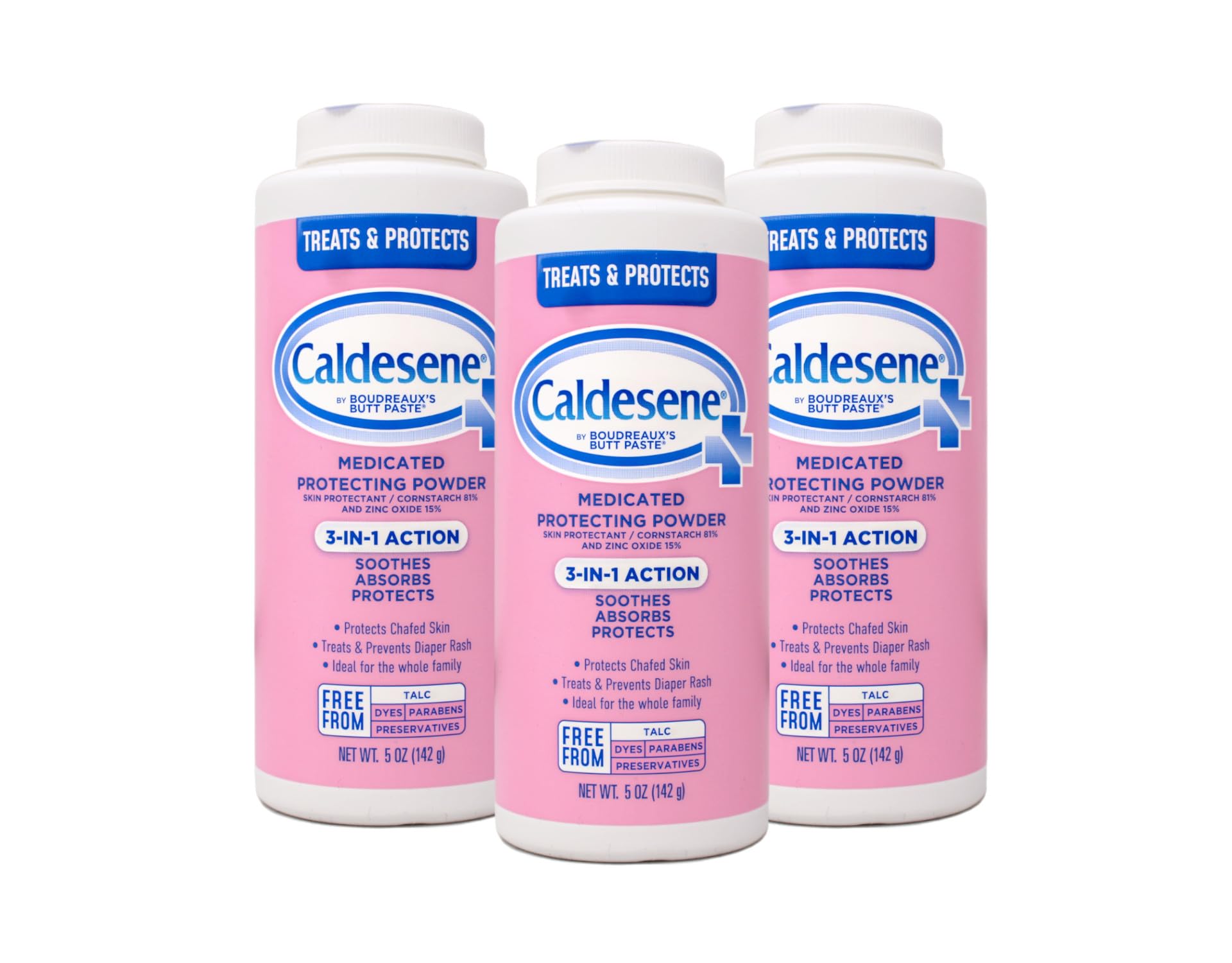 Caldesene protecting powder jar close-up with zinc oxide protection on skin