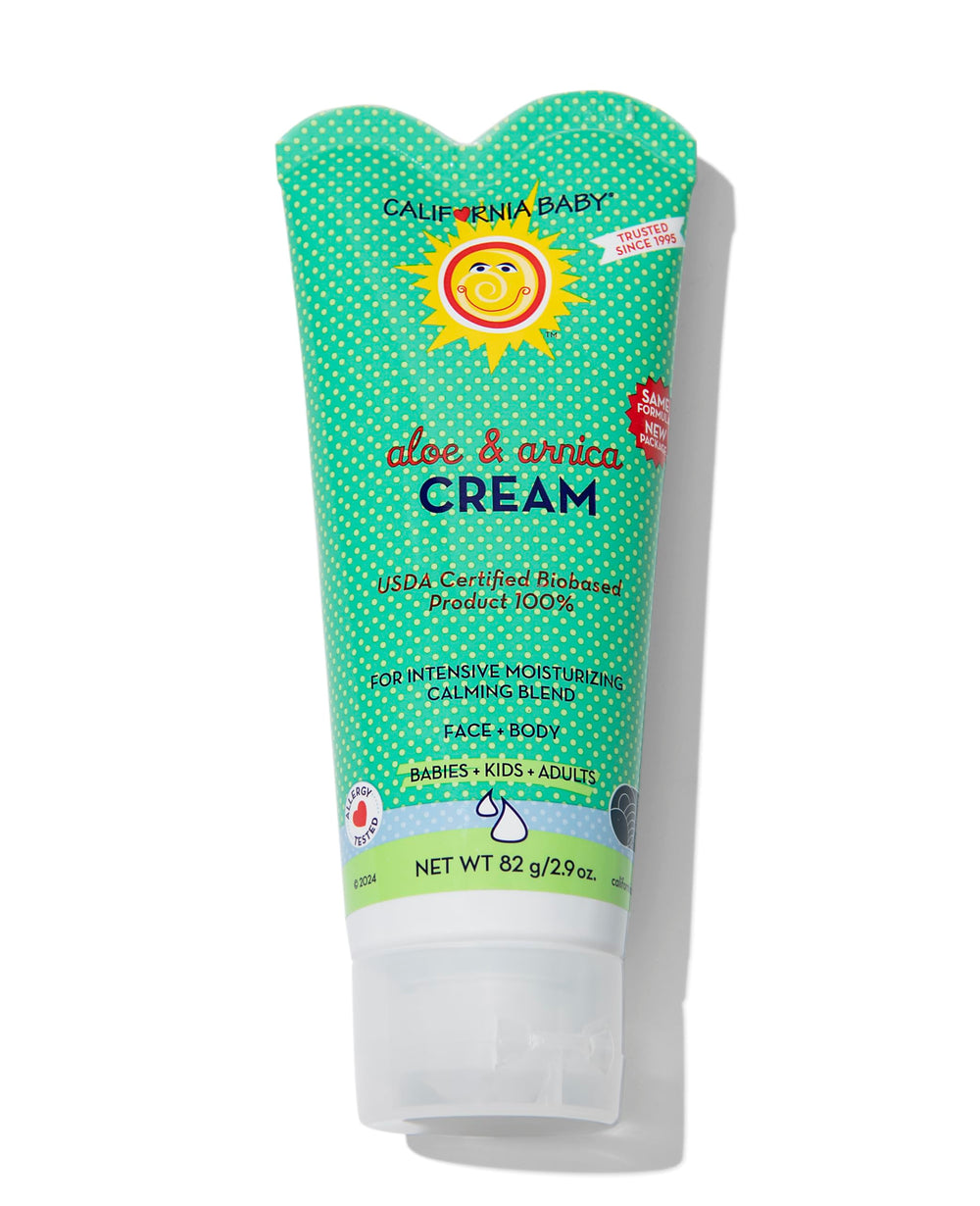 California Baby Aloe Vera Arnica Cream bottle-pump with easy, soothing after-sun application