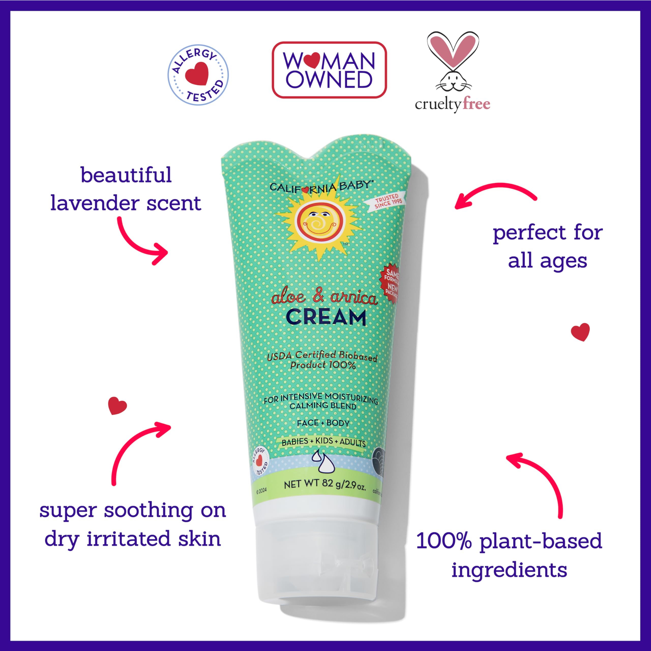 California Baby Aloe Vera Arnica Cream lavender-scented note enhances relaxing after-sun routines