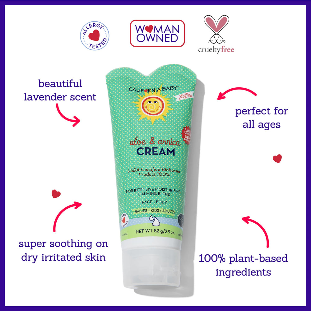 California Baby Aloe Vera Arnica Cream lavender-scented note enhances relaxing after-sun routines