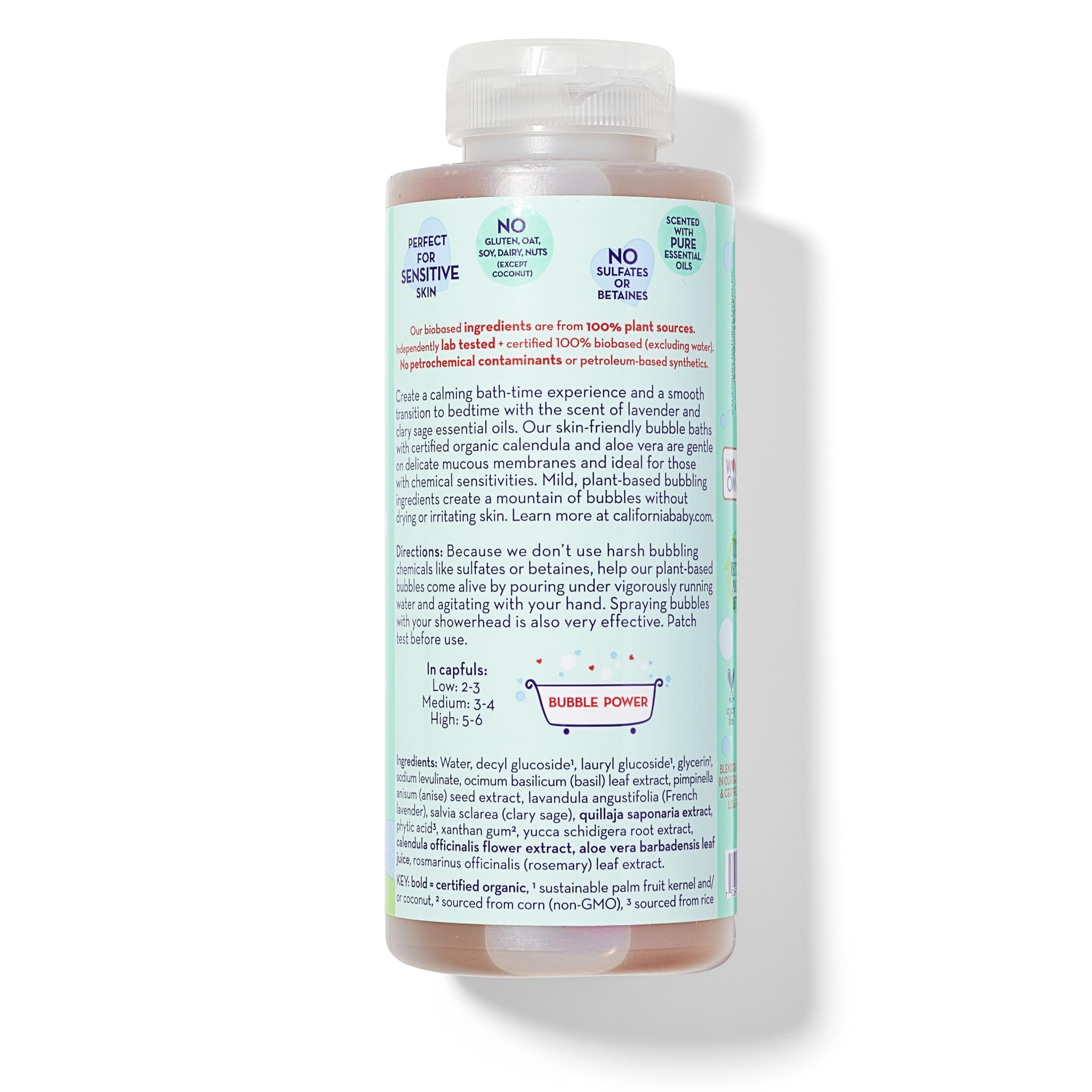 California Baby bubble wand inside emphasizes kid-friendly bath fun with no harsh chemicals