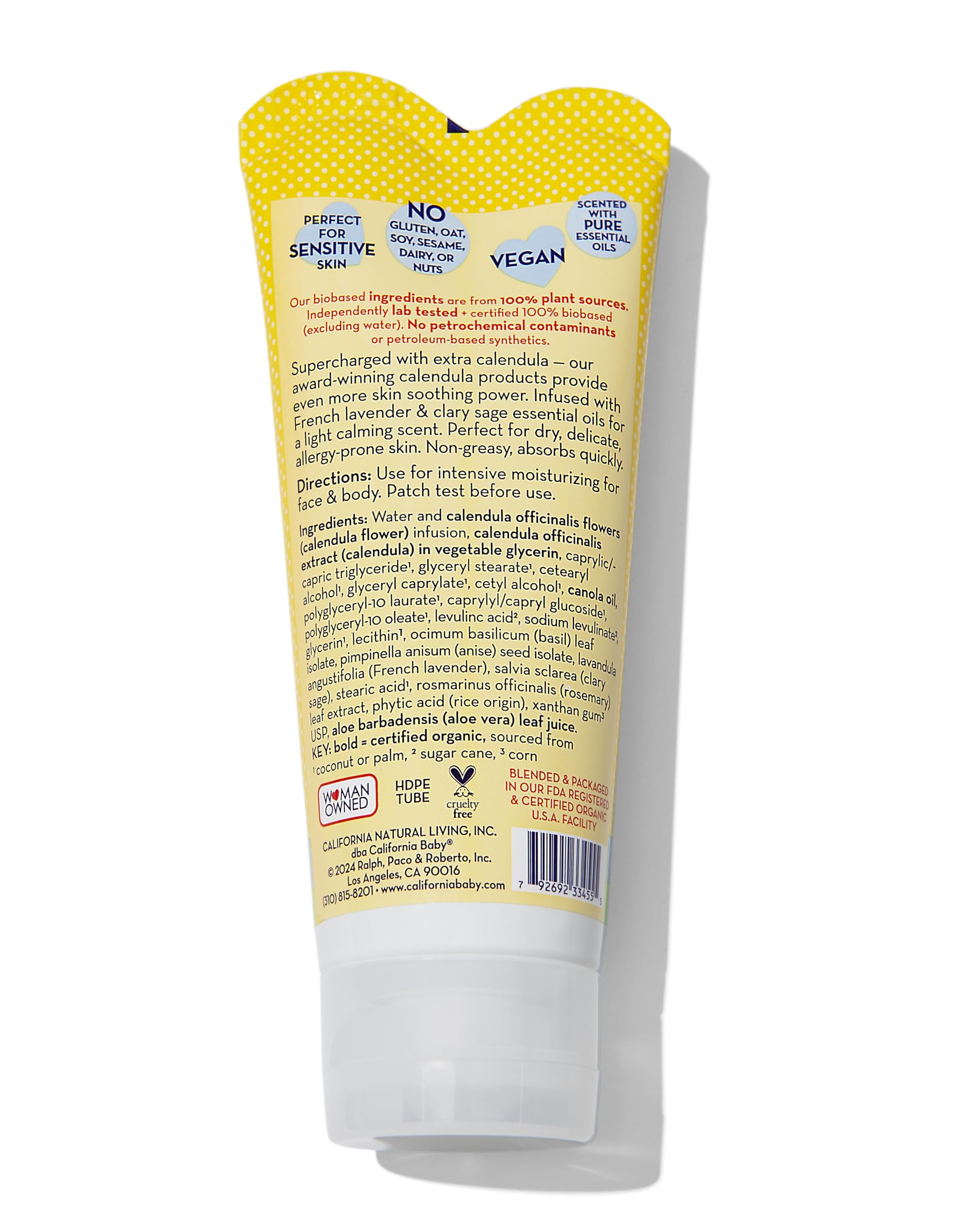 California Baby Calendula Cream plant-based ingredients with calendula and lavender for gentle use