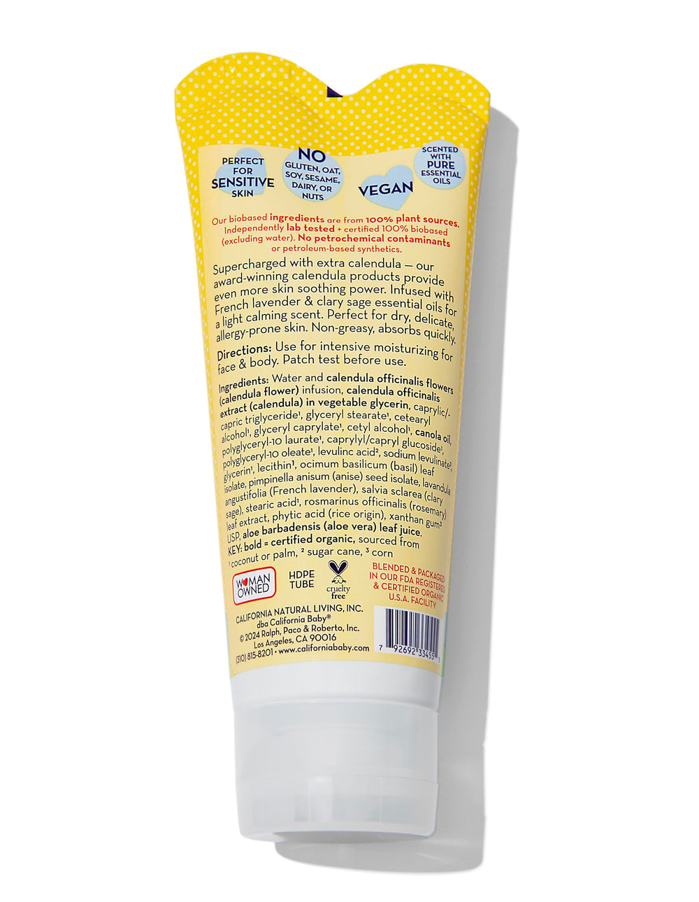 California Baby Calendula Cream plant-based ingredients with calendula and lavender for gentle use
