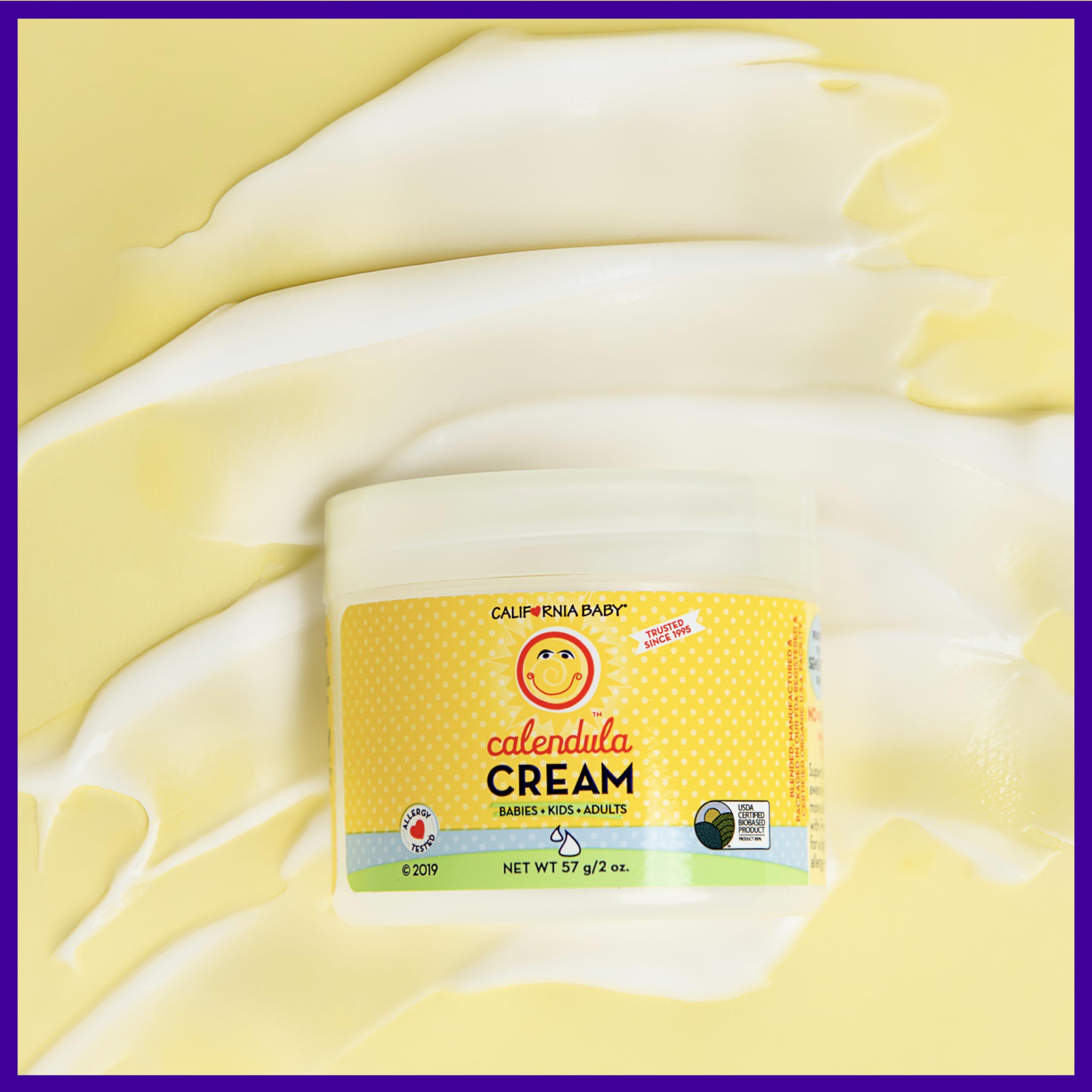 California Baby Calendula Cream closeup texture showing creamy, non-greasy finish