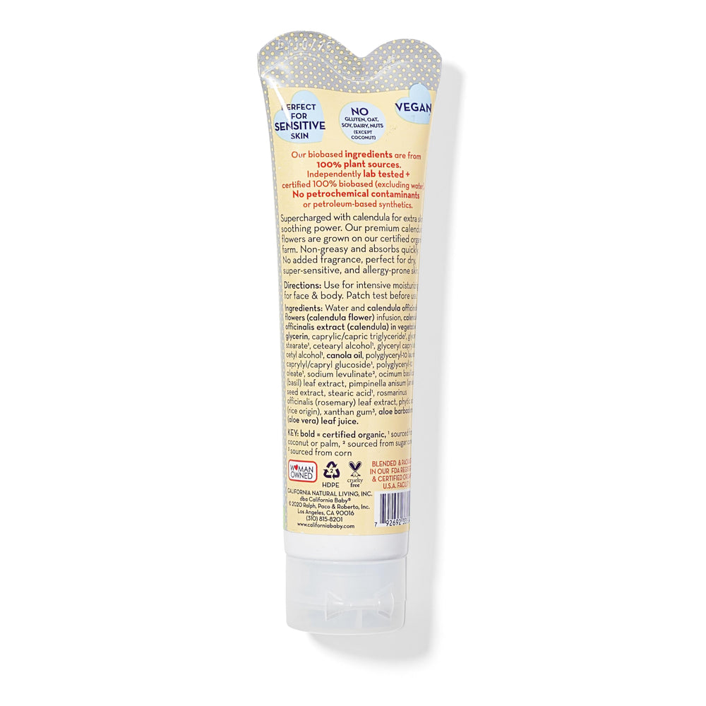 California Baby Calendula Cream unscented texture dispense demonstrates quick-absorbing non-greasy moisturization