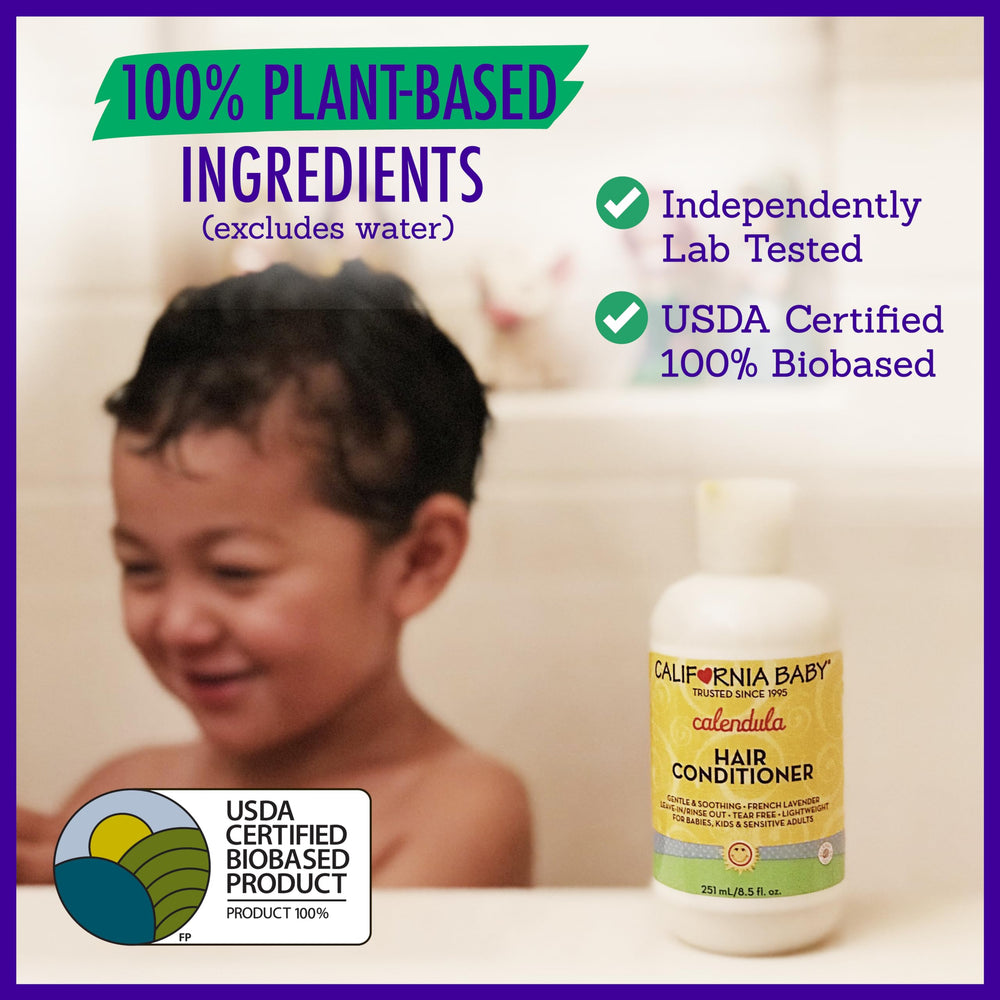California Baby Calendula Hair Conditioner leave-in option on damp hair