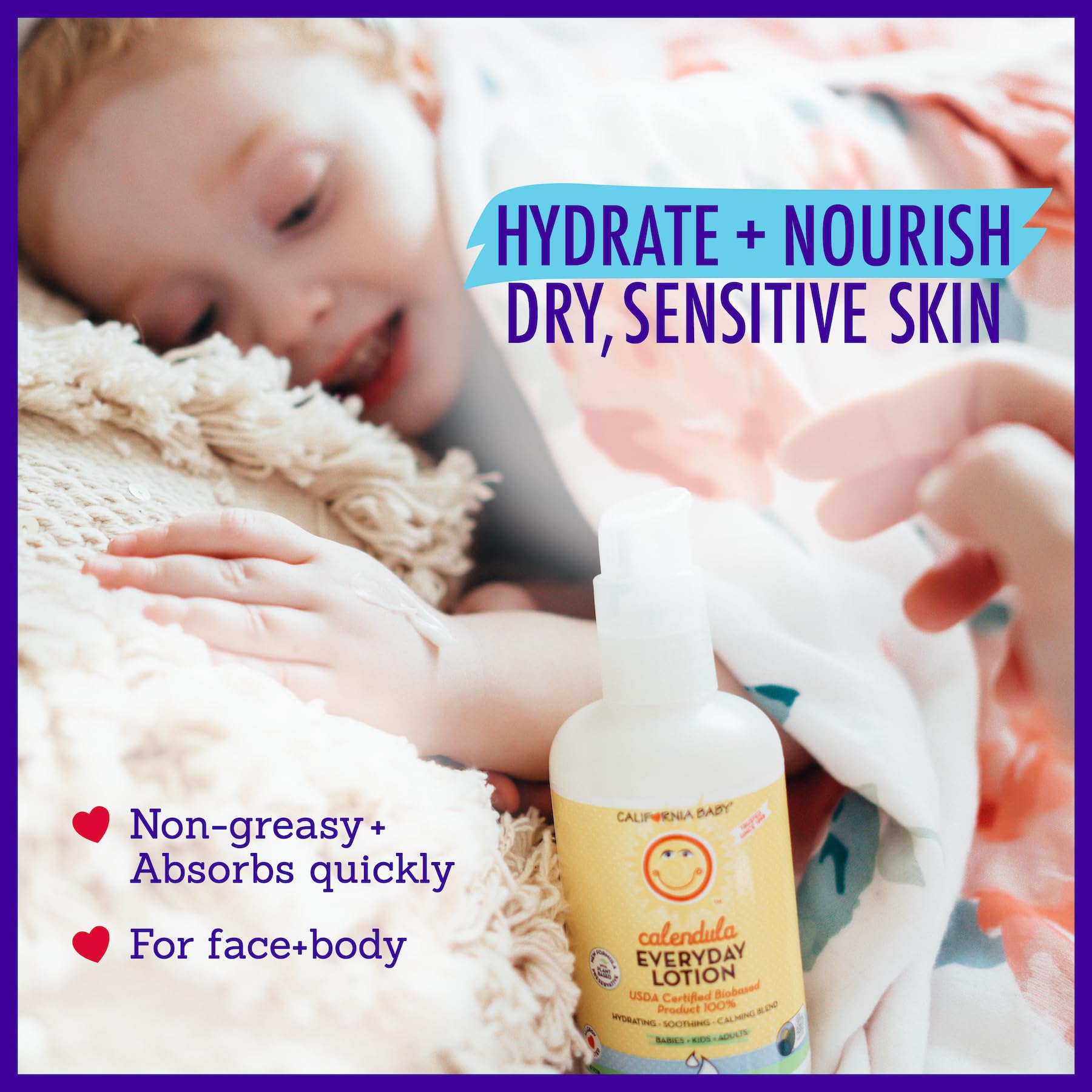 Allergen-free California Baby Calendula Lotion badge indicates gluten-free and dairy-free compatibility.