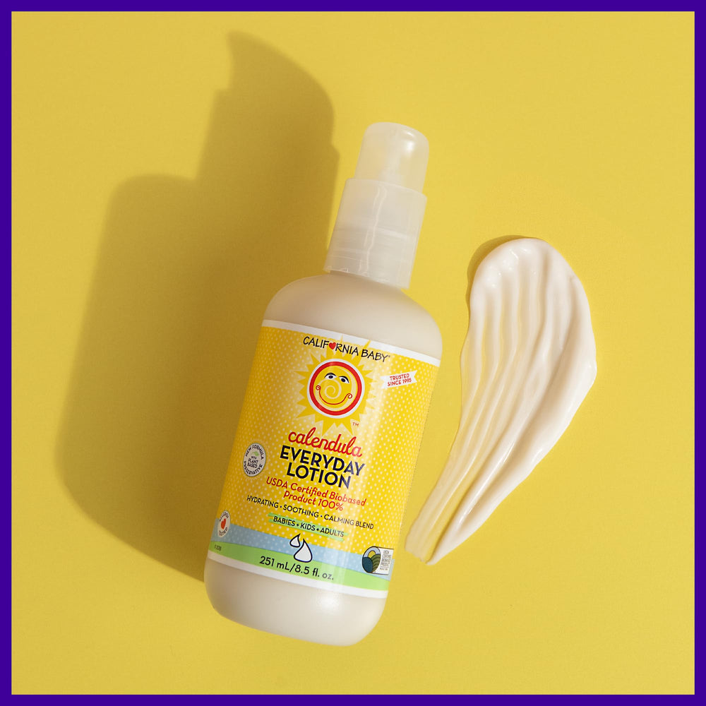 Calendula and aloe close-up in California Baby Calendula Lotion showing soothing ingredients.