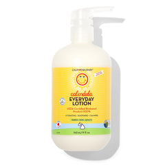 California Baby Calendula Lotion label highlights plant-based formula for sensitive skin.
