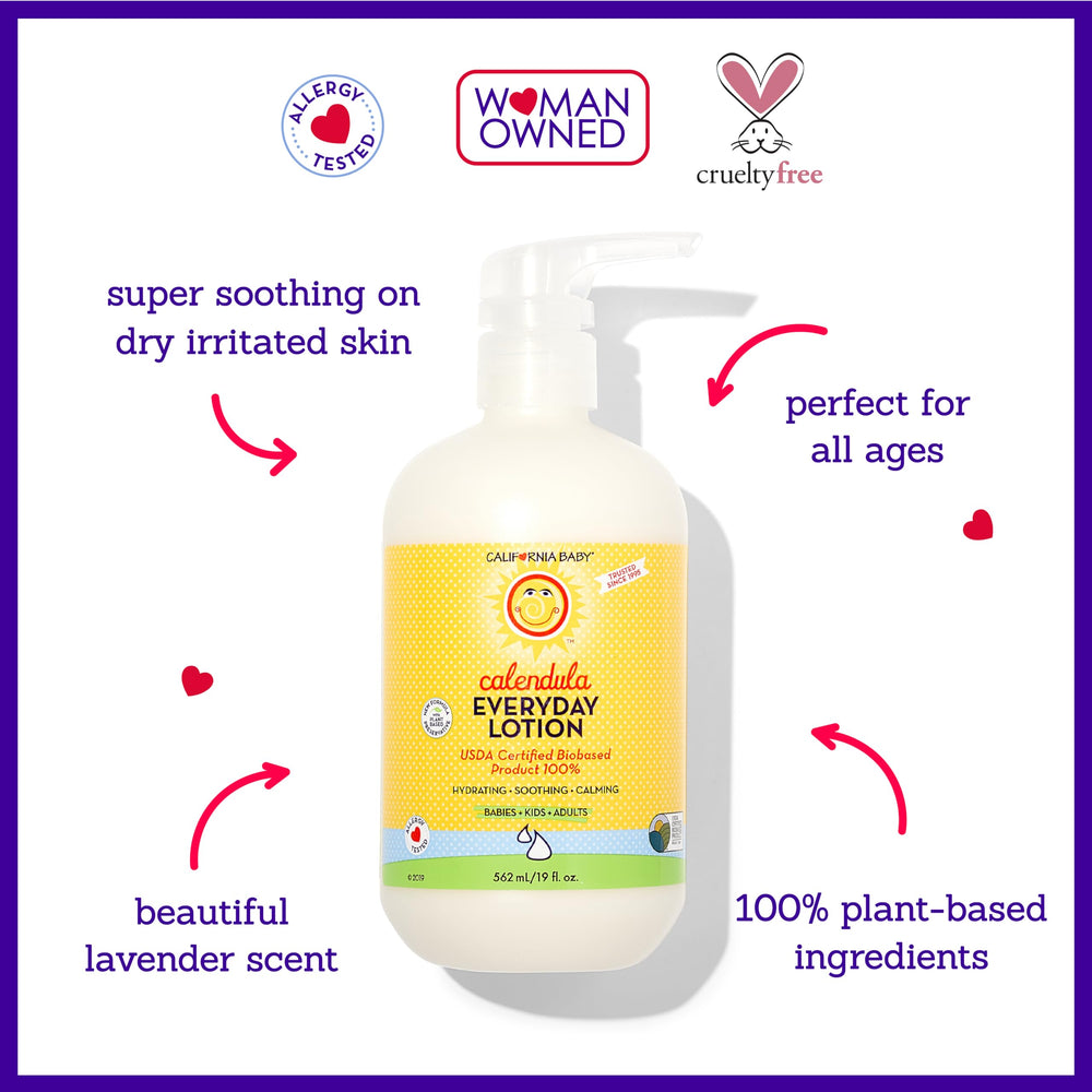 California Baby Calendula Lotion lavender scent emphasizes natural fragrance and calm mood.