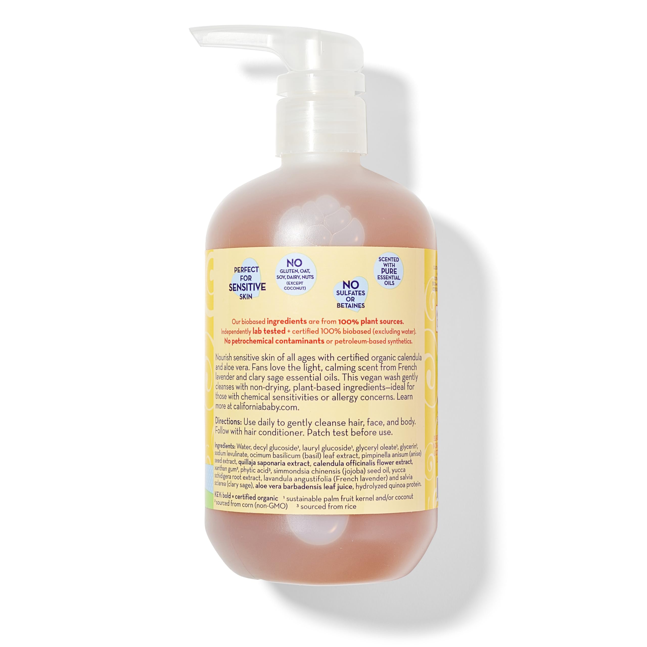 California Baby Calendula shampoo-wash lavender-scent closeup hints calming bath time benefits