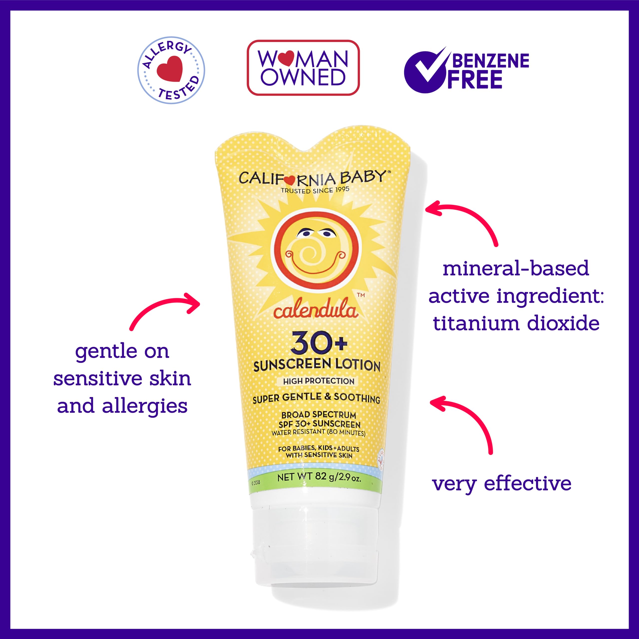 California Baby Calendula SPF30 mineral sunscreen with non-nano titanium dioxide for sensitive skin.