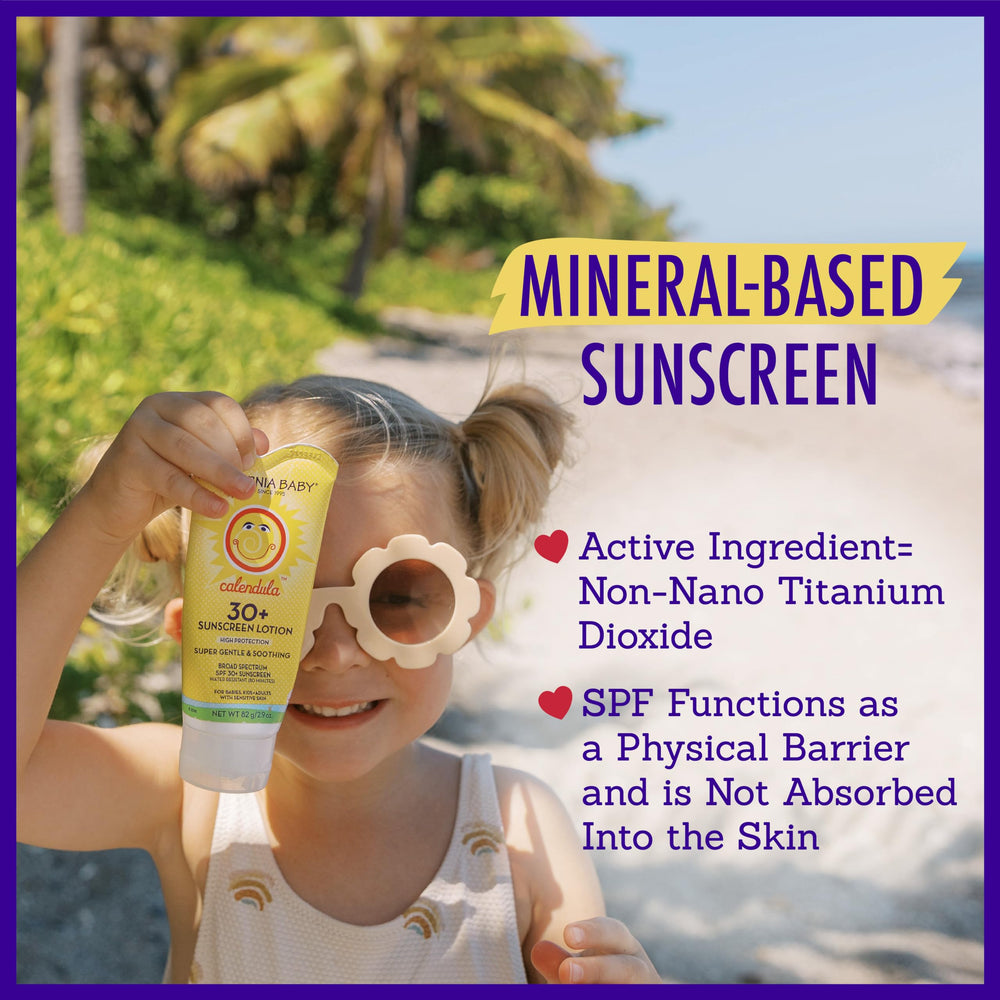 California Baby Calendula SPF30 water-resistant sunscreen up to 80 minutes for active kids.