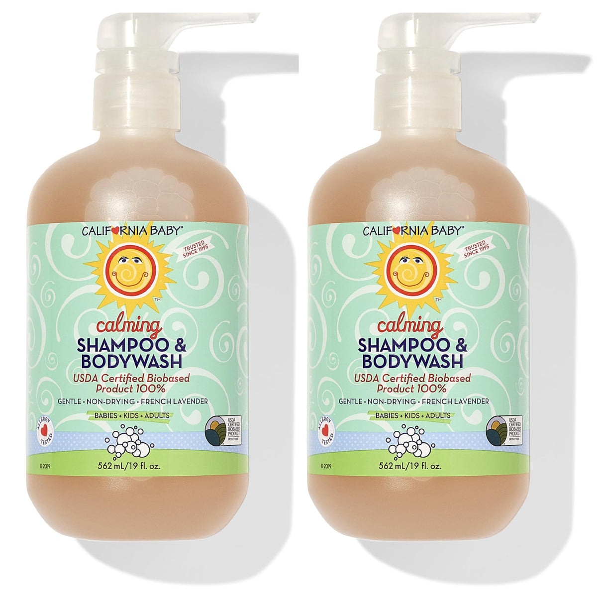 California Baby Calming bottle front shows a gentle, plant-based baby wash.