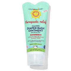 California Baby calming diaper rash cream jar shows zinc oxide for gentle rash support.