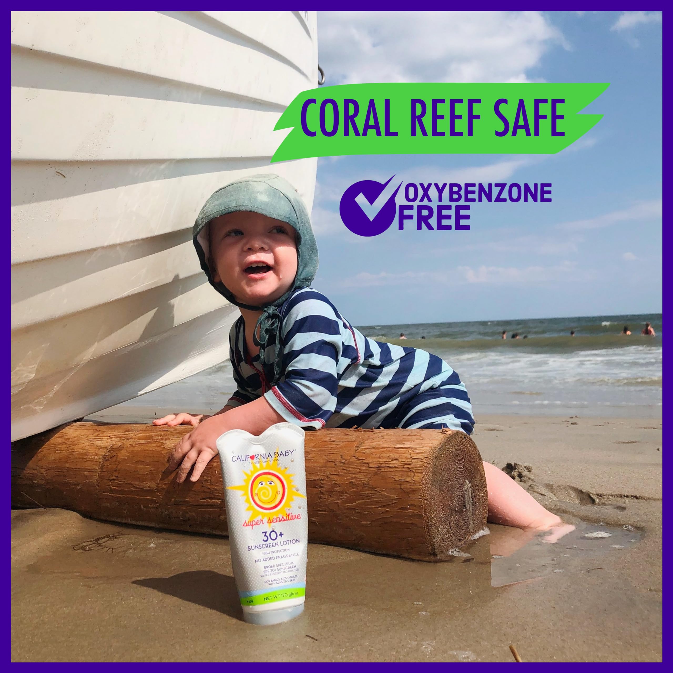 California Baby hypoallergenic sunscreen, free of common allergens for sensitive skin.