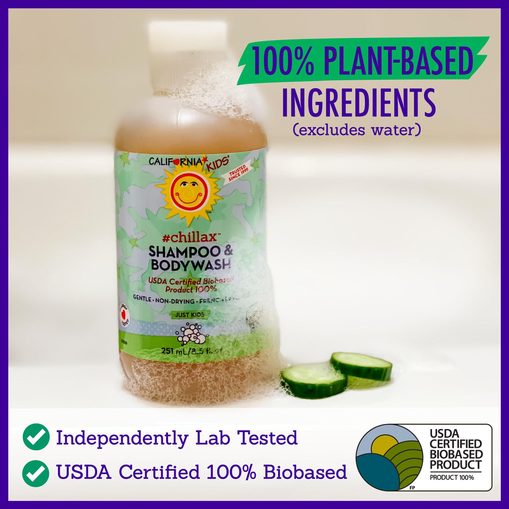 Hypoallergenic California Baby shampoo label emphasizing allergy safety
