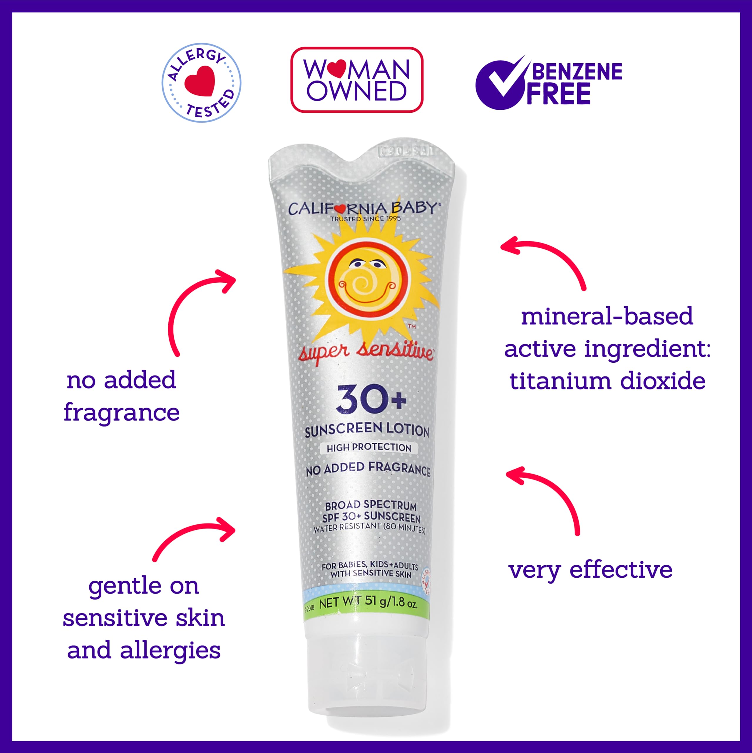 California Baby mineral sunscreen with non-nano titanium dioxide provides UV defense.