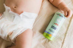 California Baby Powder foot-area application: helps keep skin dry and comfortable