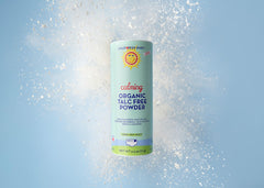 California Baby Powder ingredients panel close-up: talc-free formula for gentle moisture absorption