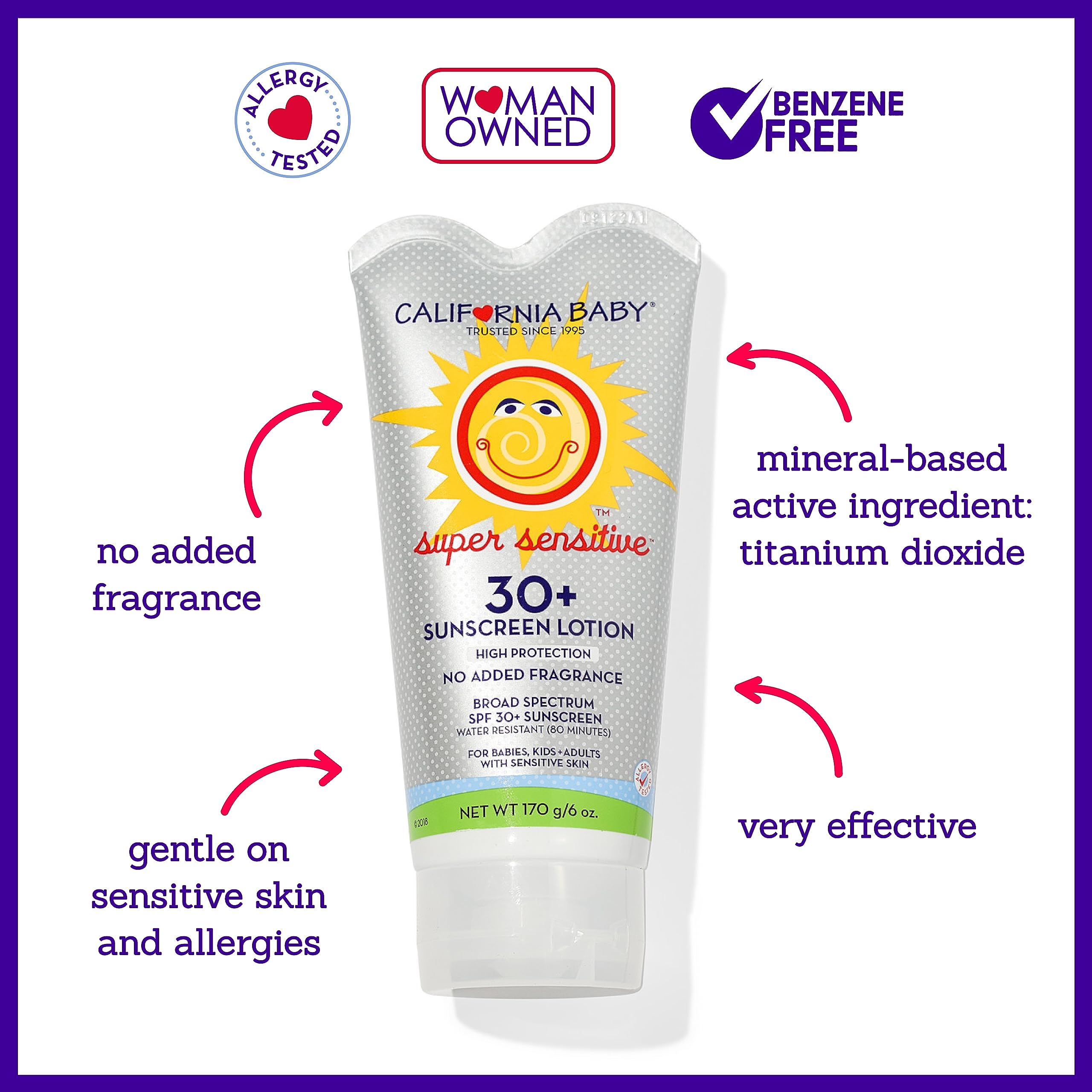 California Baby sunscreen face and body illustrates versatile use.