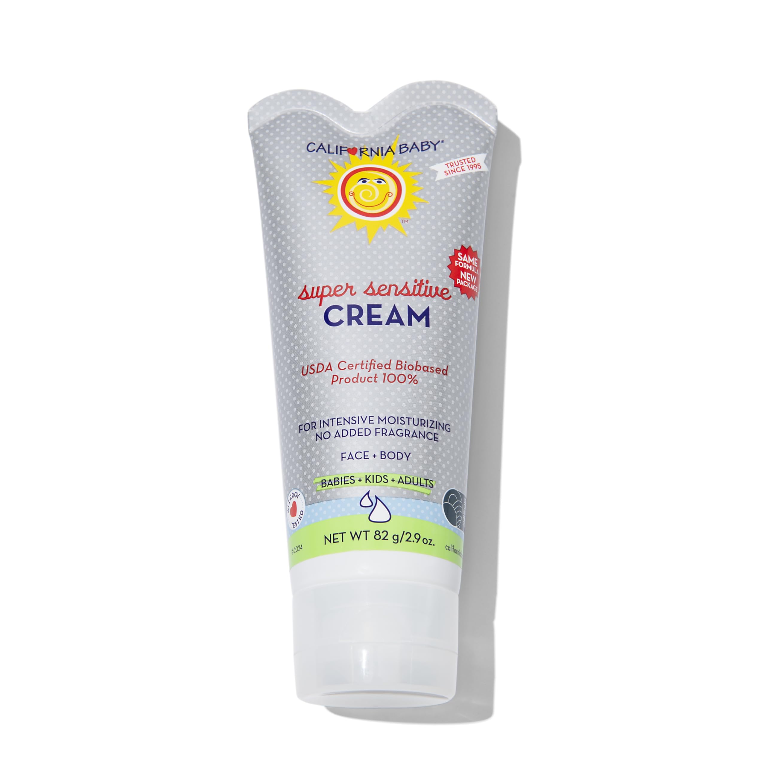 California Baby Super Sensitive Cream bottle shows fragrance-free formula for newborn skin care