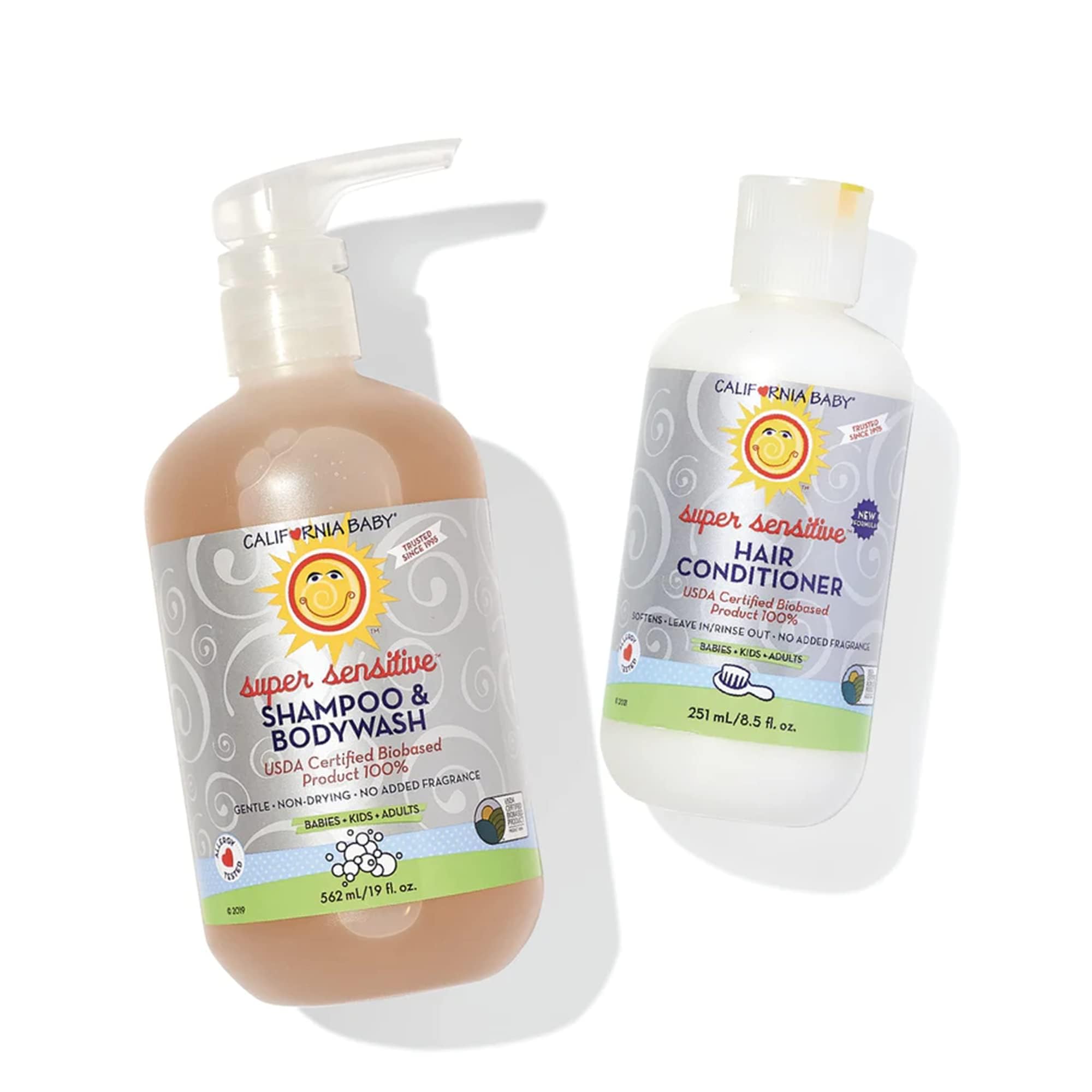 California Baby Super Sensitive Shampoo bottle front - fragrance-free, plant-based gentle cleanse.