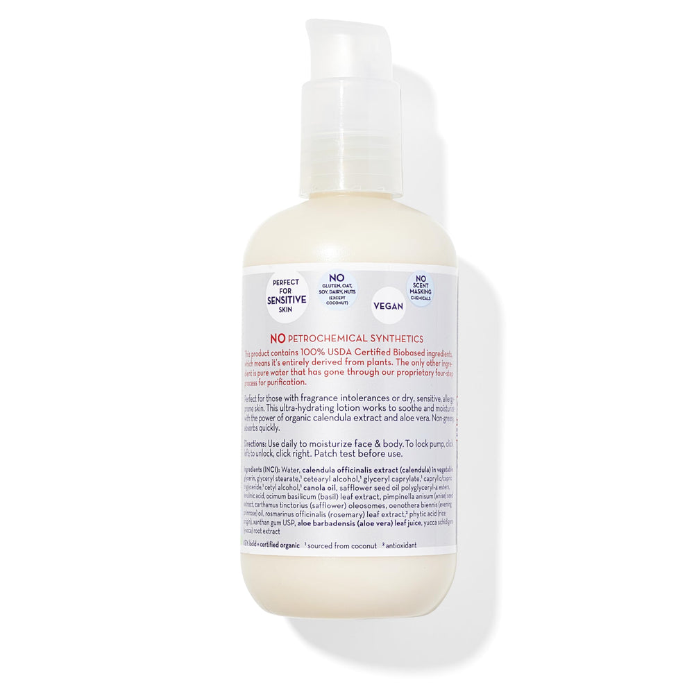 California Baby Super Sensitive Unscented Lotion label highlights fragrance-free hypoallergenic care