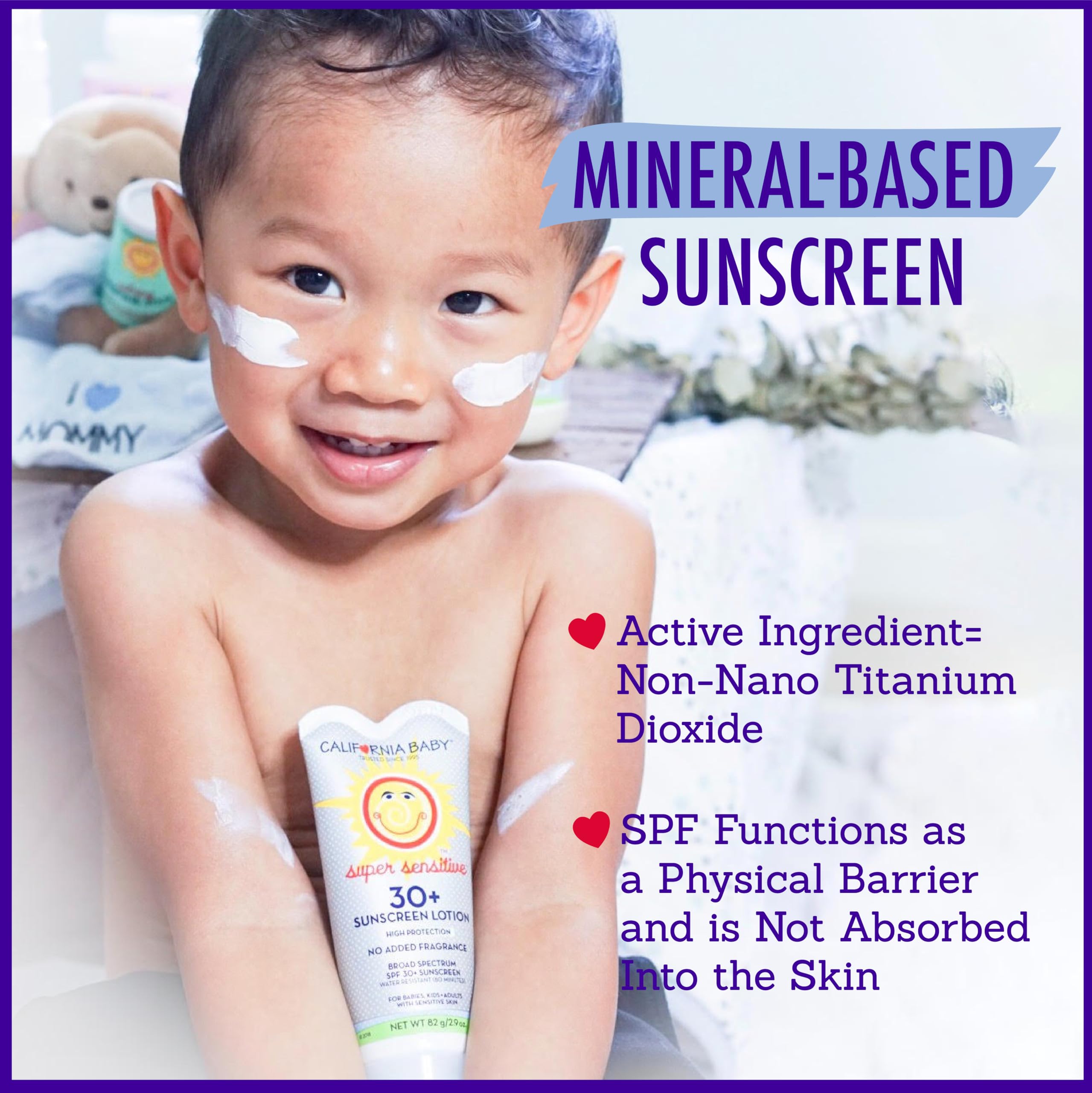 California Baby SPF30 in travel-ready bottle, showing water resistance for outdoor activities.