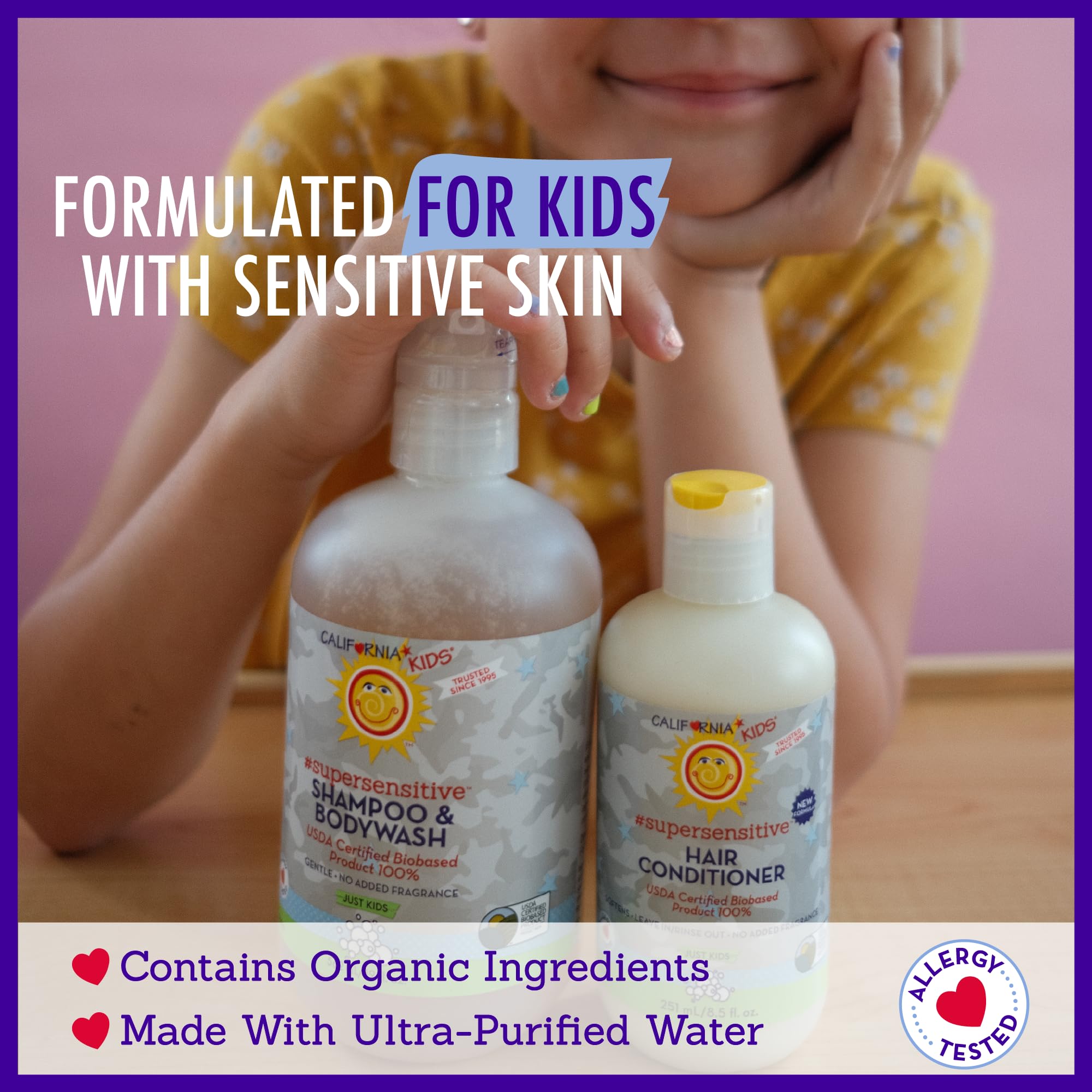 California Kids aloe calendula soothing image emphasizes calming botanicals during baths.