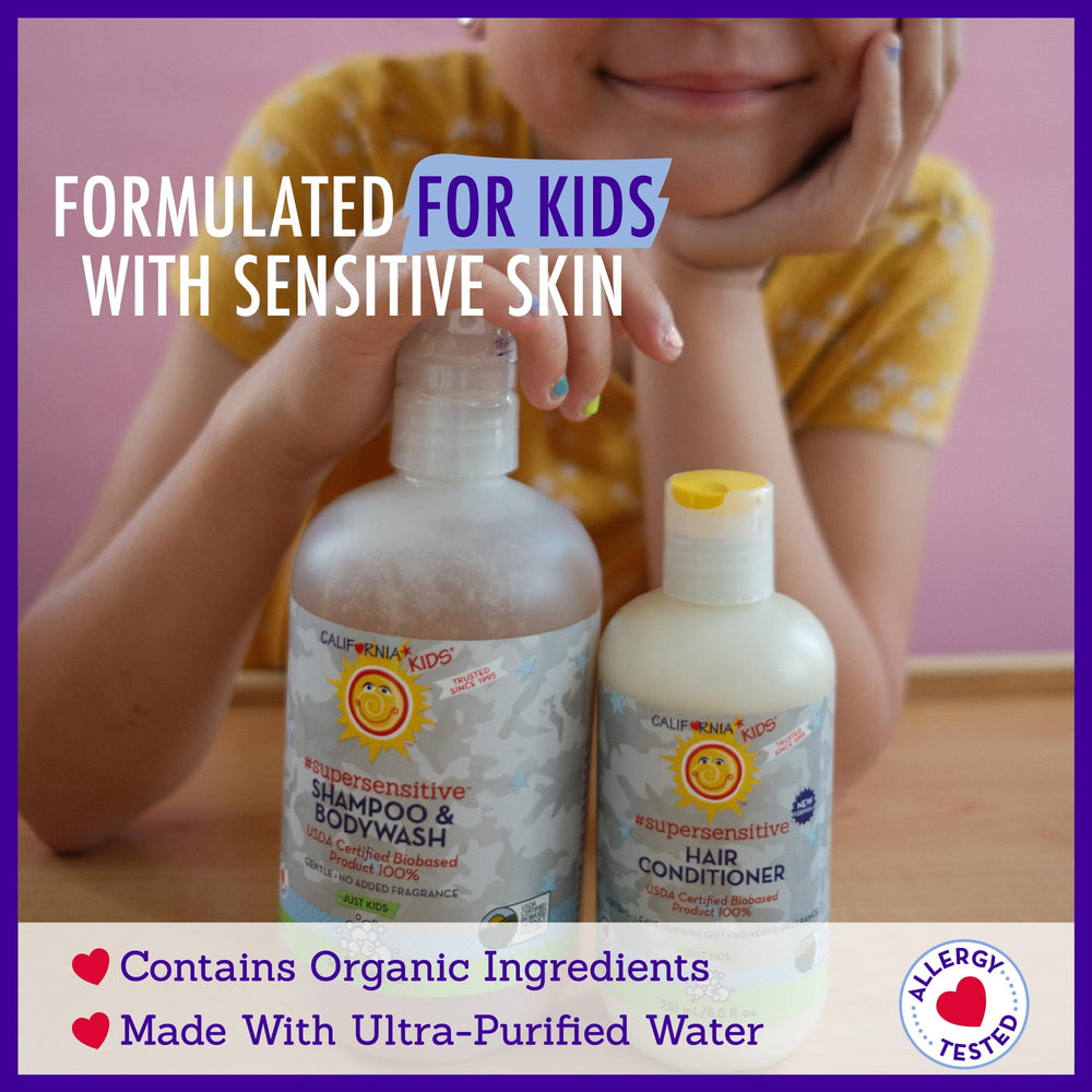 California Kids aloe calendula soothing image emphasizes calming botanicals during baths.