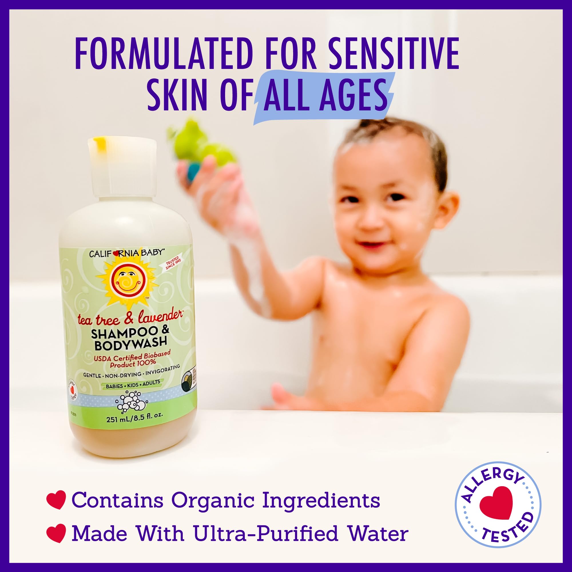 California Baby Tea Tree & Lavender product poured for baby bath time.