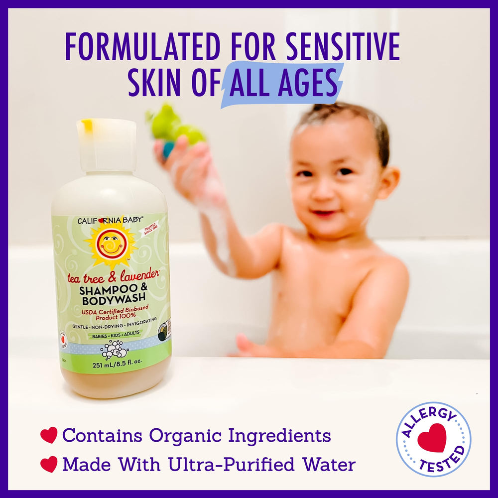 California Baby Tea Tree & Lavender product poured for baby bath time.