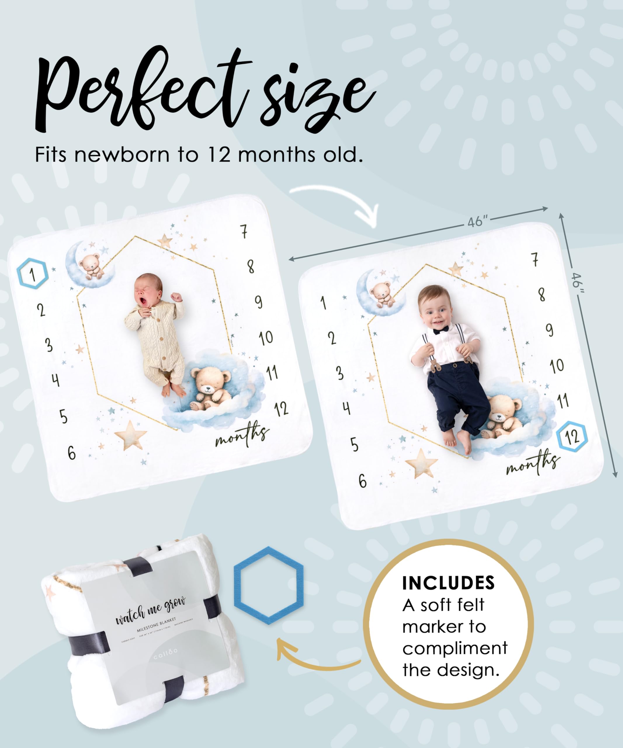 Calloo baby milestone blanket is washable and durable for everyday use.