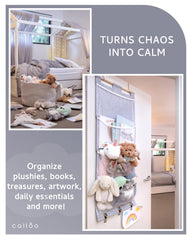 Calloo door-hanging organizer installs on standard doors without tools.