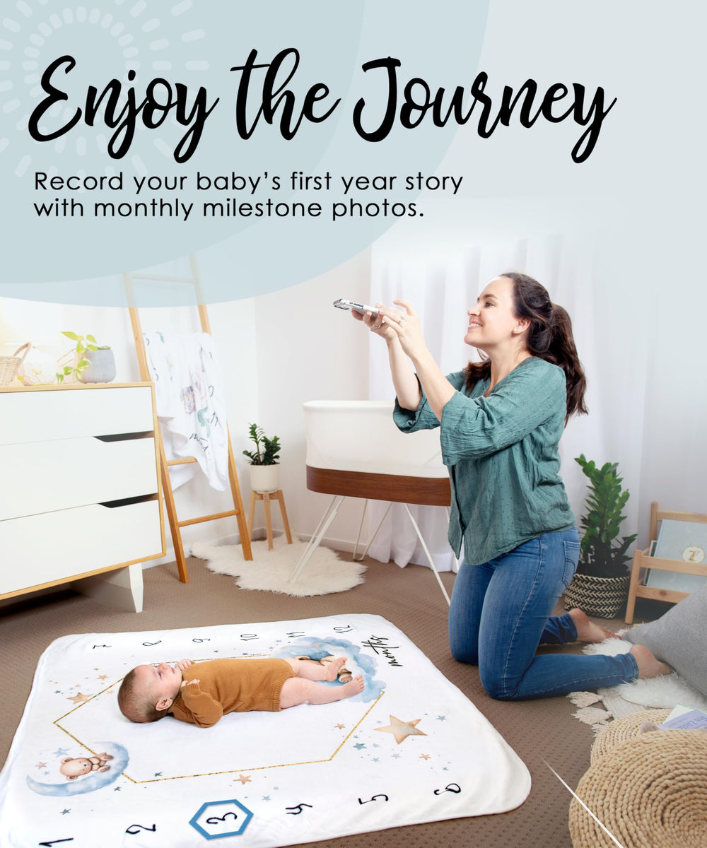 Calloo milestone blanket for boys growth milestones captured in shareable photos.