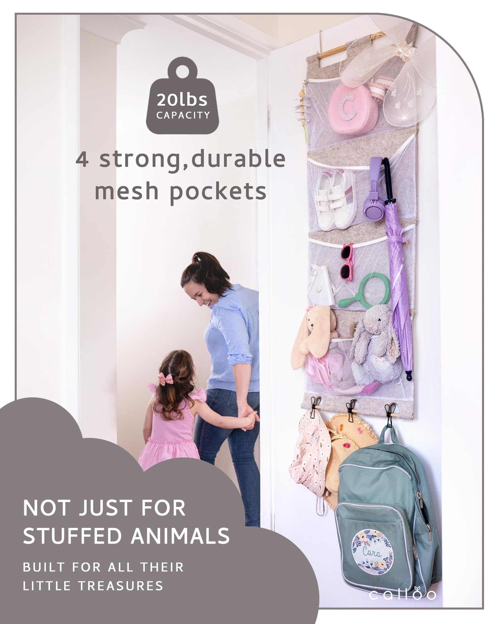 Calloo tool-free door installation works on standard doors for quick setup.