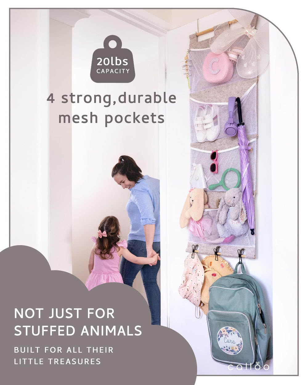 Calloo tool-free door installation works on standard doors for quick setup.