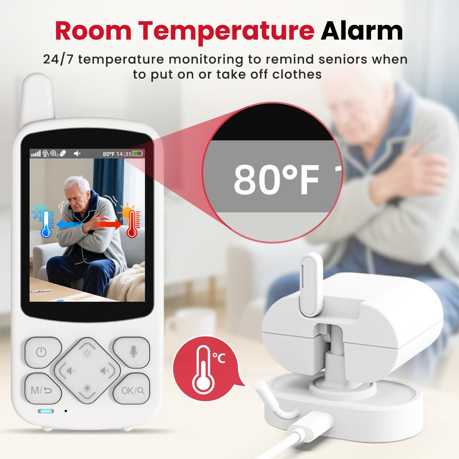 CallToU elderly monitor 4x zoom enhances detail during caregiver checks.