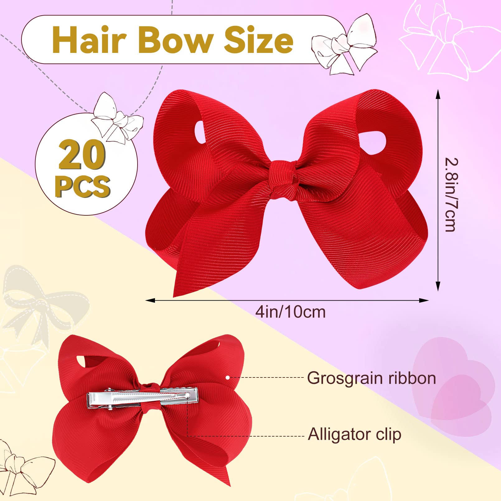Calluace 4-inch red grosgrain bows showcase bright color and versatile styling.