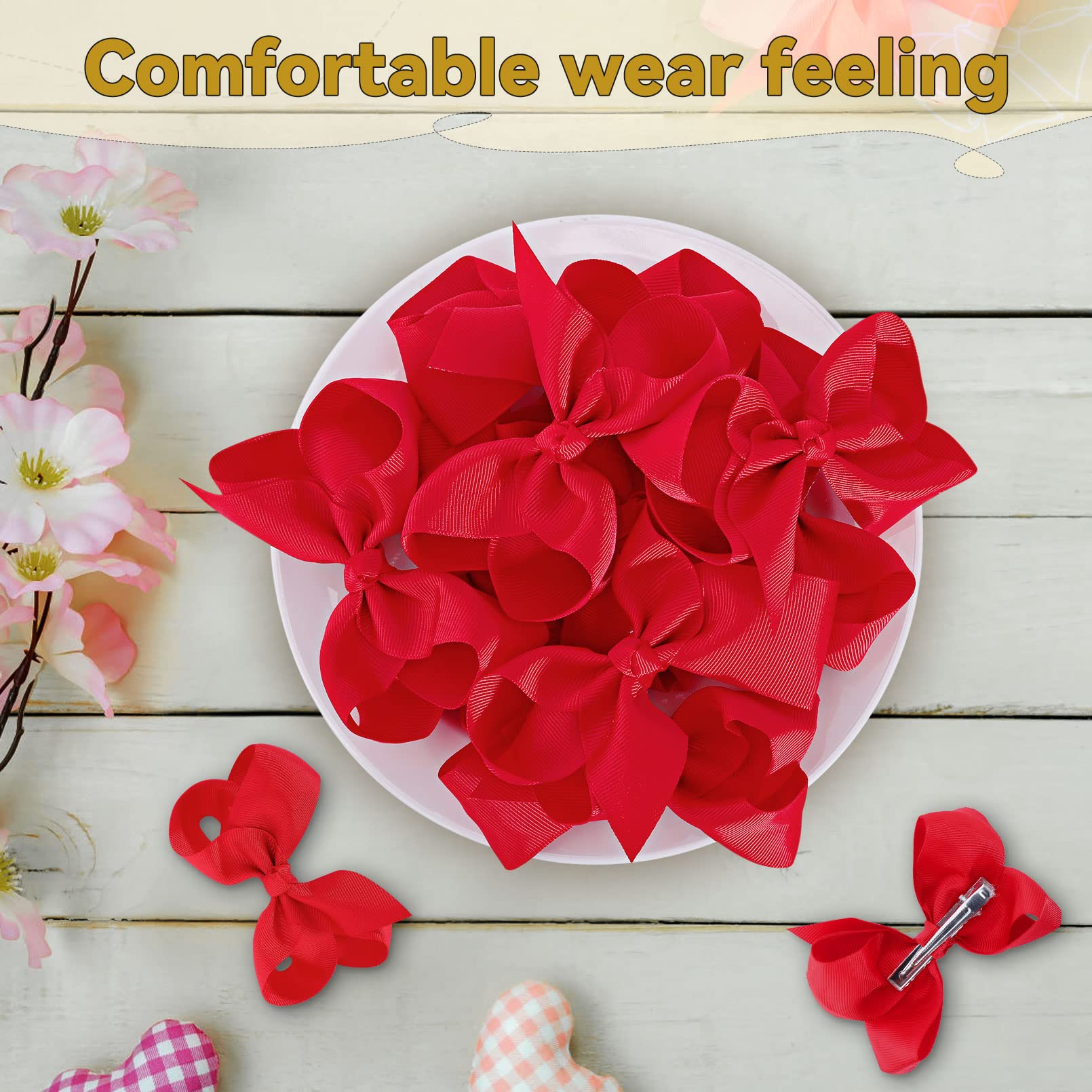 Calluace baby girls red bow hair accessory for parties and photos.