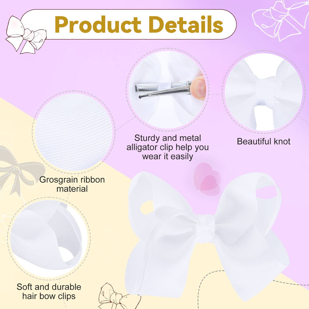 Calluace white hair bows with alligator clip close-up shows secure non-slip grip