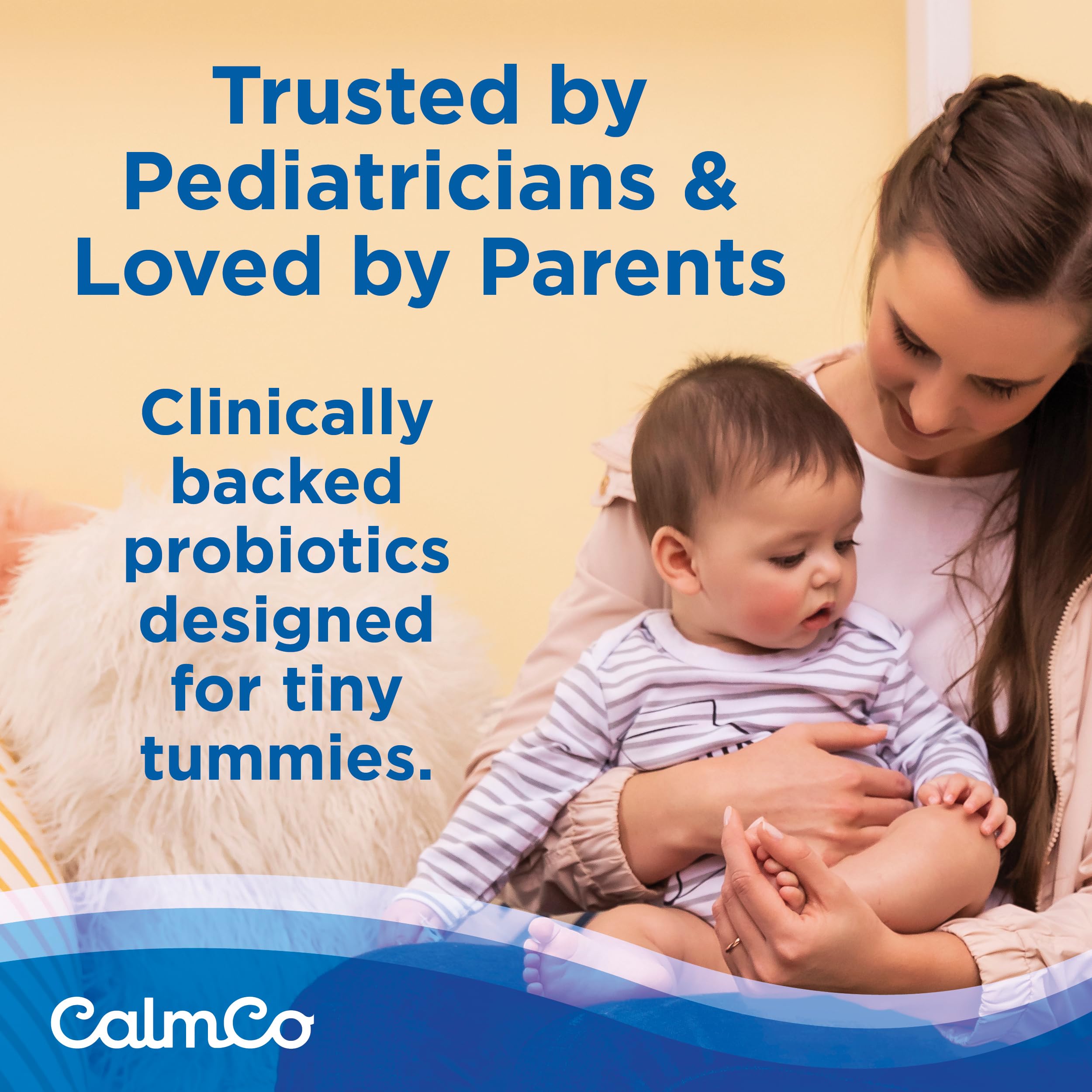 CalmCo unflavored drops blend with milk or formula for easy dosing