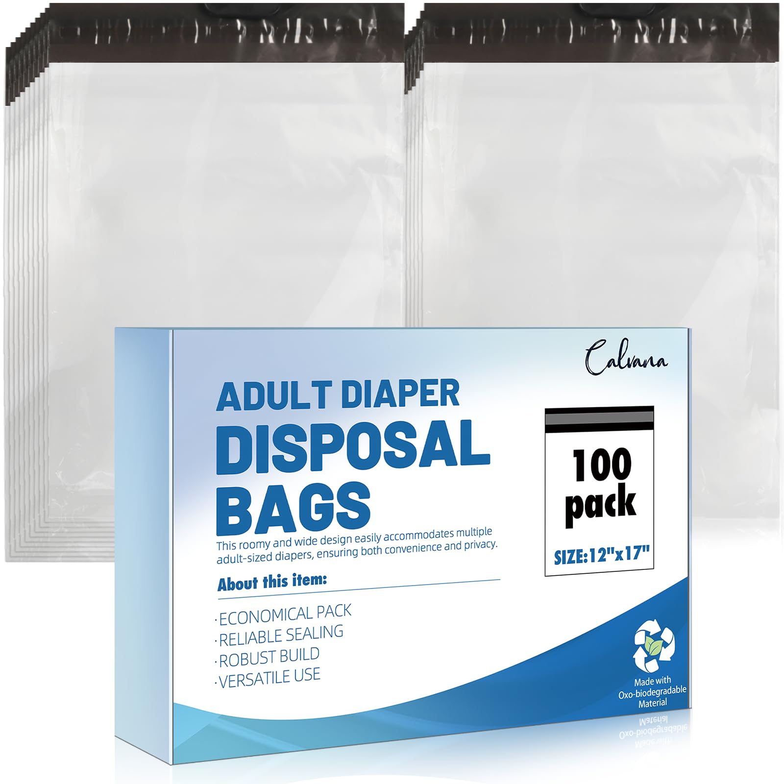 Calvana spacious-design 12x17 diaper bags for easy, private disposal.