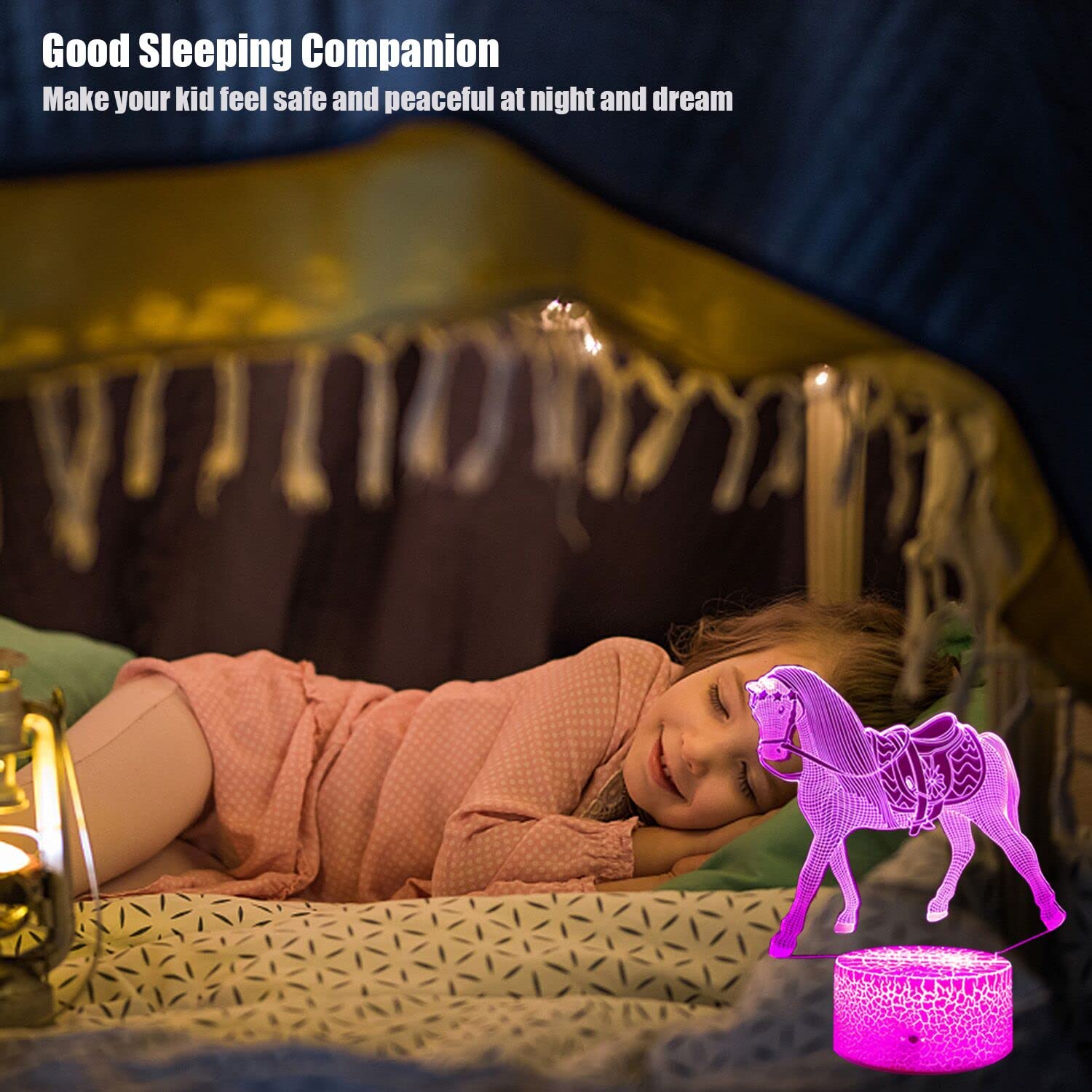 Calyla horse night light color-cycle image demonstrates gradient lighting options.