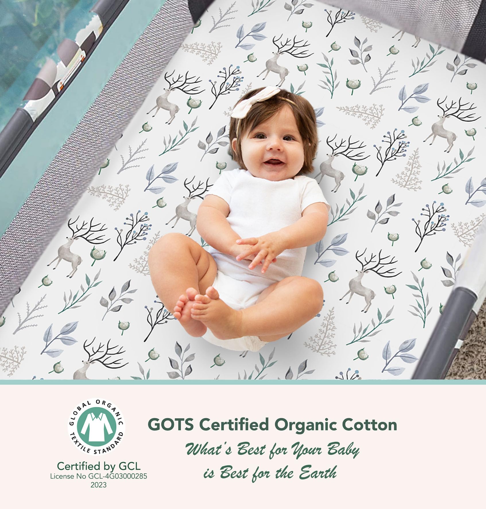 Cambria Baby 2-pack fitted sheets on a playard show snug, secure fit